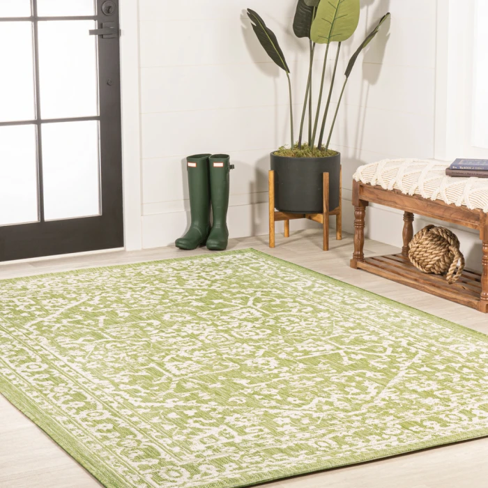 Malta Bohemian Medallion Textured Weave Green/Cream 5 ft. x 8 ft. Indoor/Outdoor Area Rug