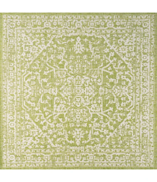 Malta Bohemian Medallion Textured Weave Green/Cream 5' Square Indoor/Outdoor Area Rug