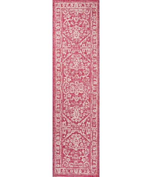 Malta Bohemian Medallion Textured Weave Fuchsia/Light Gray 2 ft. x 10 ft. Indoor/Outdoor Runner Rug