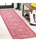 Malta Bohemian Medallion Textured Weave Fuchsia/Light Gray 2 ft. x 10 ft. Indoor/Outdoor Runner Rug