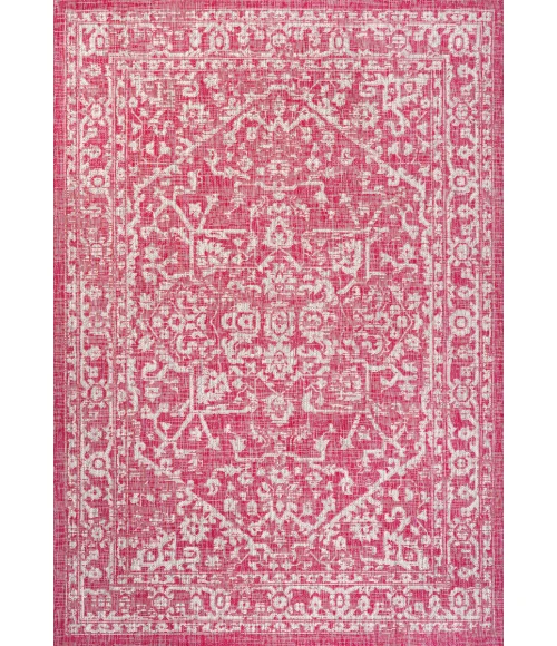 Malta Bohemian Medallion Textured Weave Fuchsia/Light Gray 8 ft. x 10 ft. Indoor/Outdoor Area Rug