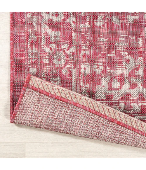 Malta Bohemian Medallion Textured Weave Fuchsia/Light Gray 2 ft. x 10 ft. Indoor/Outdoor Runner Rug