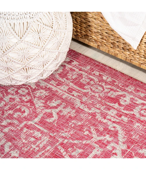 Malta Bohemian Medallion Textured Weave Fuchsia/Light Gray 2 ft. x 10 ft. Indoor/Outdoor Runner Rug
