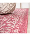 Malta Bohemian Medallion Textured Weave Fuchsia/Light Gray 2 ft. x 10 ft. Indoor/Outdoor Runner Rug