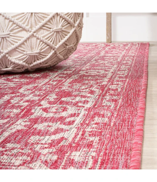 Malta Bohemian Medallion Textured Weave Fuchsia/Light Gray 2 ft. x 10 ft. Indoor/Outdoor Runner Rug