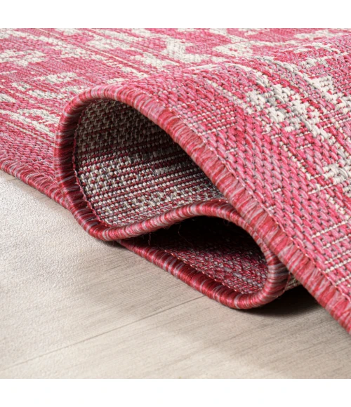 Malta Bohemian Medallion Textured Weave Fuchsia/Light Gray 2 ft. x 10 ft. Indoor/Outdoor Runner Rug