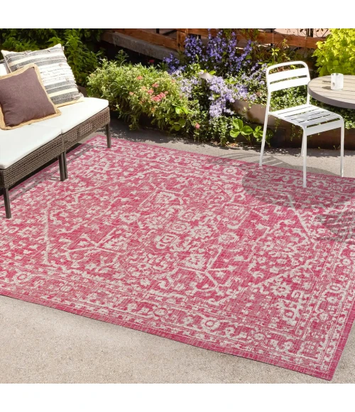 Malta Bohemian Medallion Textured Weave Fuchsia/Light Gray 8 ft. x 10 ft. Indoor/Outdoor Area Rug