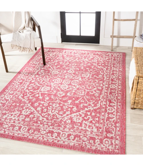 Malta Bohemian Medallion Textured Weave Fuchsia/Light Gray 8 ft. x 10 ft. Indoor/Outdoor Area Rug