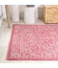 Malta Bohemian Medallion Textured Weave Fuchsia/Light Gray 8 ft. x 10 ft. Indoor/Outdoor Area Rug
