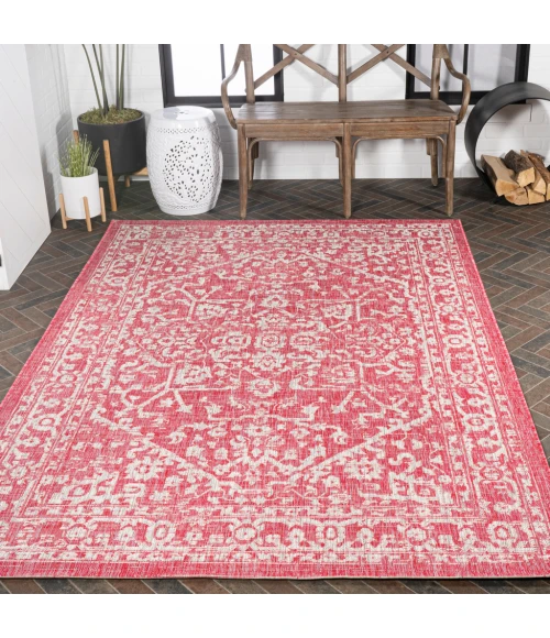 Malta Bohemian Medallion Textured Weave Fuchsia/Light Gray 8 ft. x 10 ft. Indoor/Outdoor Area Rug