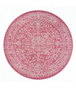 Jonathany Santa Monica SMB104E Fuchsia/Light Gray Area Rug 5 ft. 3 in. X 5 ft. 3 in. Round