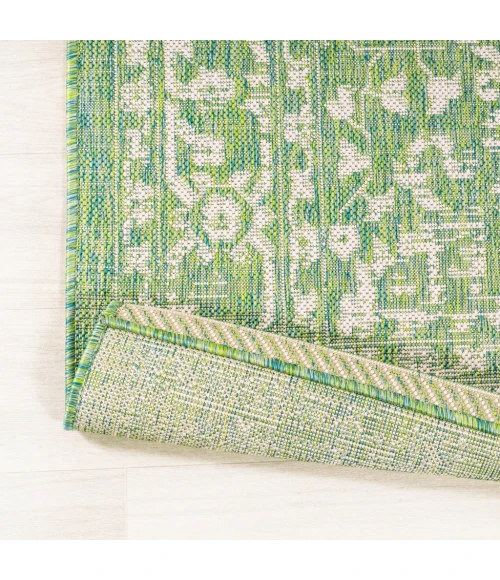 Malta Bohemian Medallion Textured Weave Cream/Green 2 ft. x 10 ft. Indoor/Outdoor Runner Rug