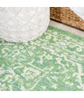 Malta Bohemian Medallion Textured Weave Cream/Green 2 ft. x 10 ft. Indoor/Outdoor Runner Rug