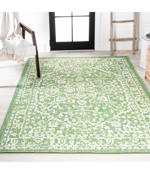 Malta Bohemian Medallion Textured Weave Cream/Green 8 ft. x 10 ft. Indoor/Outdoor Area Rug
