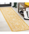 Malta Bohemian Medallion Textured Weave Yellow/Cream 2 ft. x 10 ft. Indoor/Outdoor Runner Rug