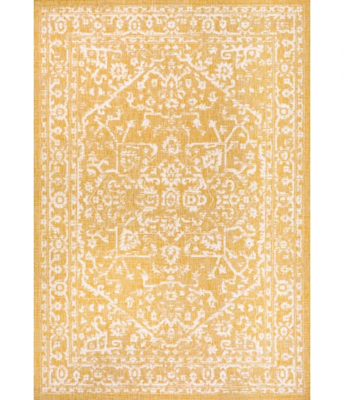 Malta Bohemian Medallion Textured Weave Yellow/Cream 8 ft. x 10 ft. Indoor/Outdoor Area Rug