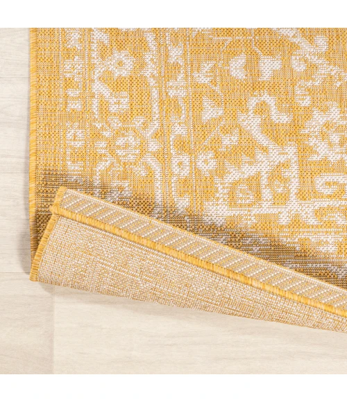 Malta Bohemian Medallion Textured Weave Yellow/Cream 2 ft. x 10 ft. Indoor/Outdoor Runner Rug