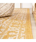 Malta Bohemian Medallion Textured Weave Yellow/Cream 2 ft. x 10 ft. Indoor/Outdoor Runner Rug