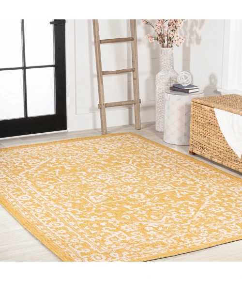 Malta Bohemian Medallion Textured Weave Yellow/Cream 8 ft. x 10 ft. Indoor/Outdoor Area Rug