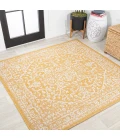 Malta Bohemian Medallion Textured Weave Yellow/Cream 5' Square Indoor/Outdoor Area Rug