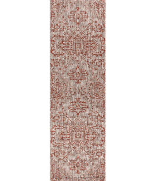 Estrella Bohemian Medallion Textured Weave Red/Taupe 2 ft. x 8 ft. Indoor/Outdoor Runner Rug