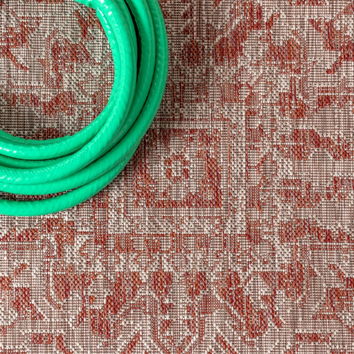 Estrella Bohemian Medallion Textured Weave Red/Taupe 2 ft. x 10 ft. Indoor/Outdoor Runner Rug