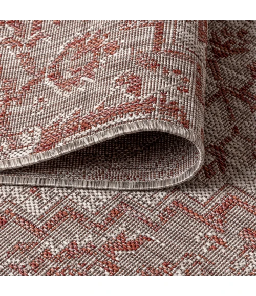 Estrella Bohemian Medallion Textured Weave Red/Taupe 2 ft. x 8 ft. Indoor/Outdoor Runner Rug