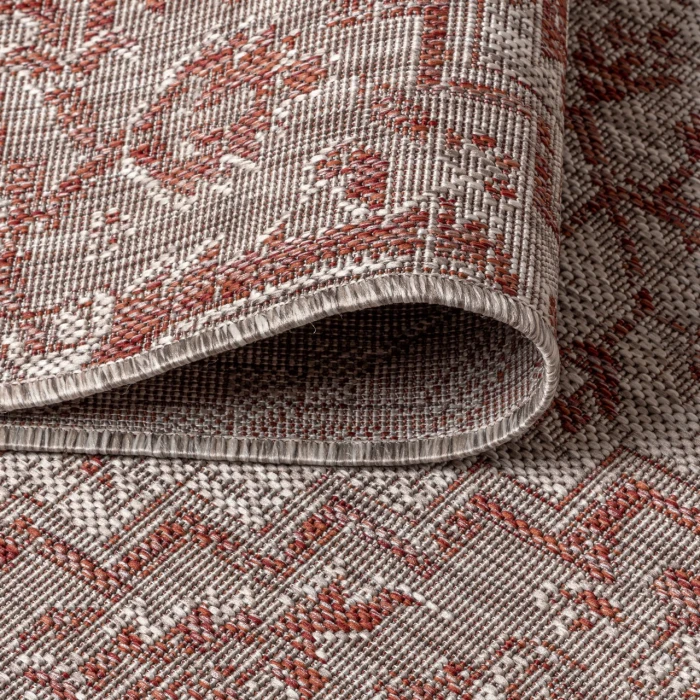 Estrella Bohemian Medallion Textured Weave Red/Taupe 2 ft. x 10 ft. Indoor/Outdoor Runner Rug