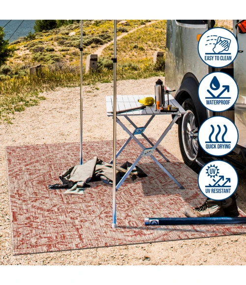 Estrella Bohemian Medallion Textured Weave Red/Taupe 2 ft. x 8 ft. Indoor/Outdoor Runner Rug