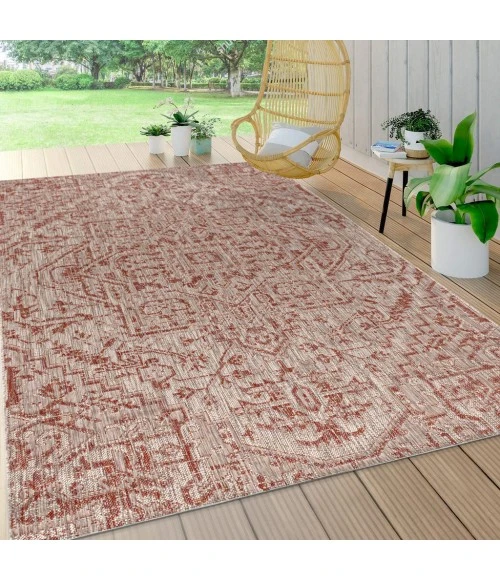 Estrella Bohemian Medallion Textured Weave Red/Taupe 4 ft. x 6 ft. Indoor/Outdoor Area Rug