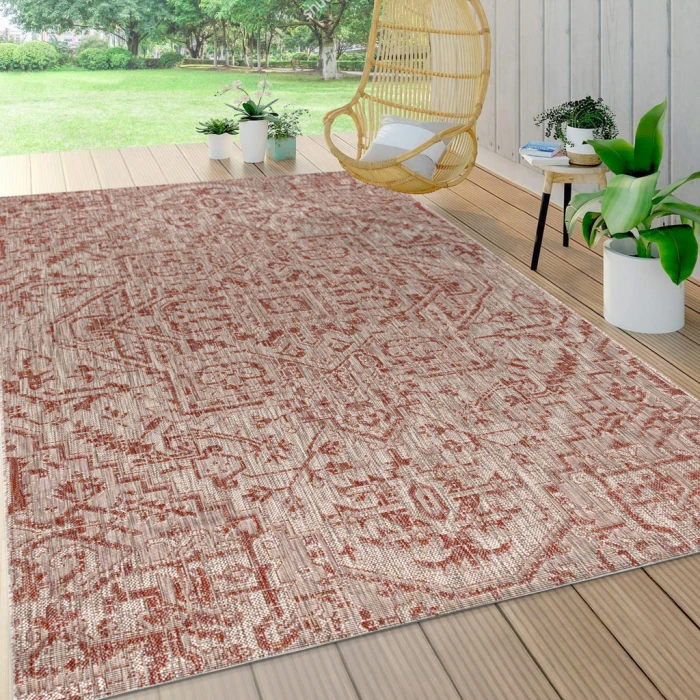 Estrella Bohemian Medallion Textured Weave Red/Taupe 3 ft. x 5 ft. Indoor/Outdoor Area Rug