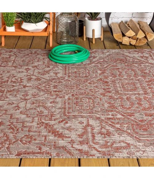 Estrella Bohemian Medallion Textured Weave Red/Taupe 4 ft. x 6 ft. Indoor/Outdoor Area Rug