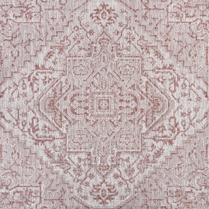 Estrella Bohemian Medallion Textured Weave Red/Taupe 5' Square Indoor/Outdoor Area Rug