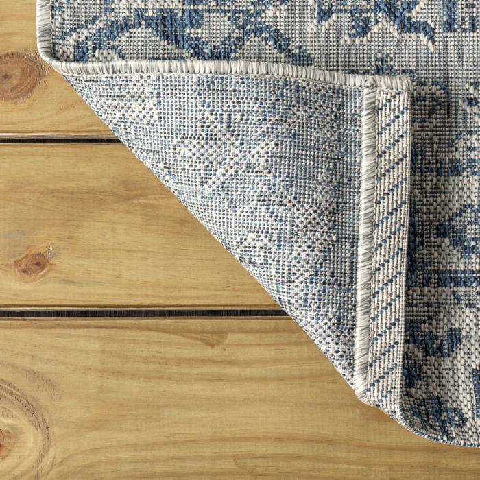 Estrella Bohemian Medallion Textured Weave Navy/Gray 5' Square Indoor/Outdoor Area Rug