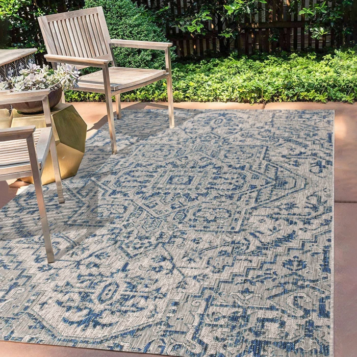 Estrella Bohemian Medallion Textured Weave Navy/Gray 3 ft. x 5 ft. Indoor/Outdoor Area Rug