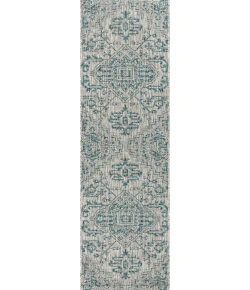 Jonathany Santa Monica SMB105C Teal/Gray Area Rug 2 ft. 2 in. X 10 ft. Runner