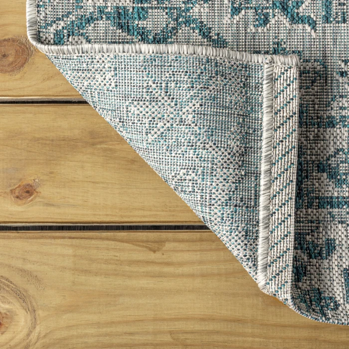Estrella Bohemian Medallion Textured Weave Teal/Gray 2 ft. x 8 ft. Indoor/Outdoor Runner Rug