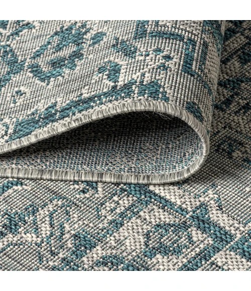 Estrella Bohemian Medallion Textured Weave Teal/Gray 5' Square Indoor/Outdoor Area Rug