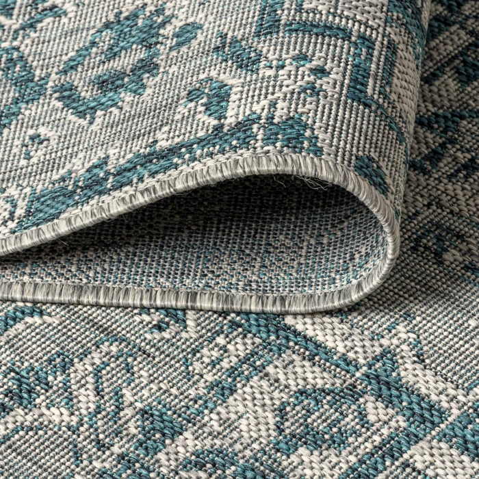 Estrella Bohemian Medallion Textured Weave Teal/Gray 2 ft. x 8 ft. Indoor/Outdoor Runner Rug