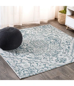 Jonathany Santa Monica SMB105C Teal/Gray Area Rug 5 ft. 3 in. X 5 ft. 3 in. Square