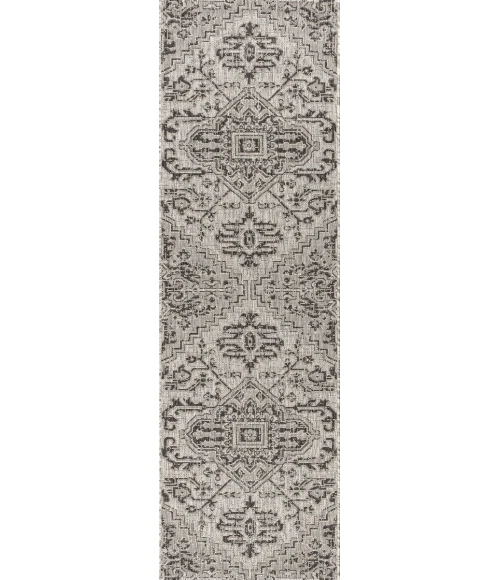 Estrella Bohemian Medallion Textured Weave Black/Gray 2 ft. x 10 ft. Indoor/Outdoor Runner Rug