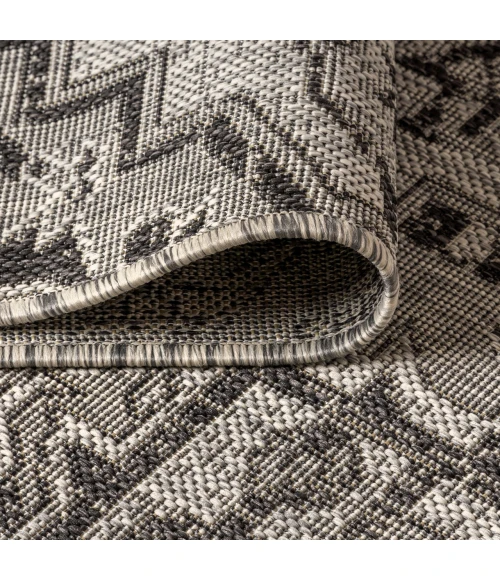 Estrella Bohemian Medallion Textured Weave Black/Gray 5' Square Indoor/Outdoor Area Rug