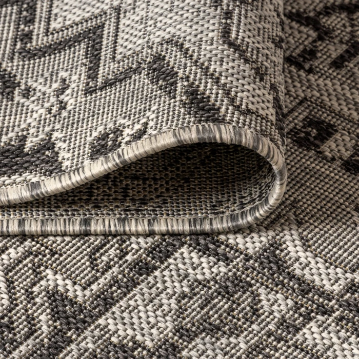Estrella Bohemian Medallion Textured Weave Black/Gray 2 ft. x 10 ft. Indoor/Outdoor Runner Rug