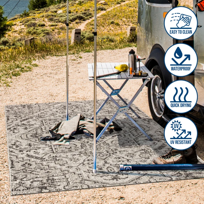 Estrella Bohemian Medallion Textured Weave Black/Gray 2 ft. x 10 ft. Indoor/Outdoor Runner Rug