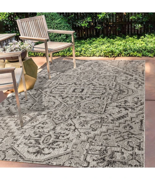 Estrella Bohemian Medallion Textured Weave Black/Gray 3 ft. x 5 ft. Indoor/Outdoor Area Rug
