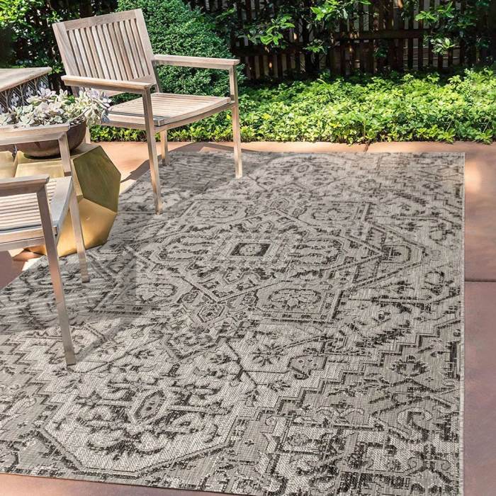 Estrella Bohemian Medallion Textured Weave Black/Gray 8 ft. x 10 ft. Indoor/Outdoor Area Rug