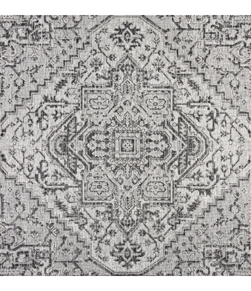 Estrella Bohemian Medallion Textured Weave Black/Gray 5' Square Indoor/Outdoor Area Rug
