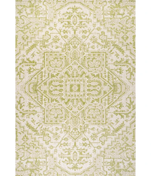 Estrella Bohemian Medallion Textured Weave Cream/Green 4 ft. x 6 ft. Indoor/Outdoor Area Rug