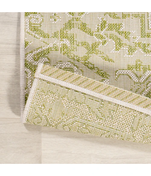 Estrella Bohemian Medallion Textured Weave Cream/Green 2 ft. x 8 ft. Indoor/Outdoor Runner Rug