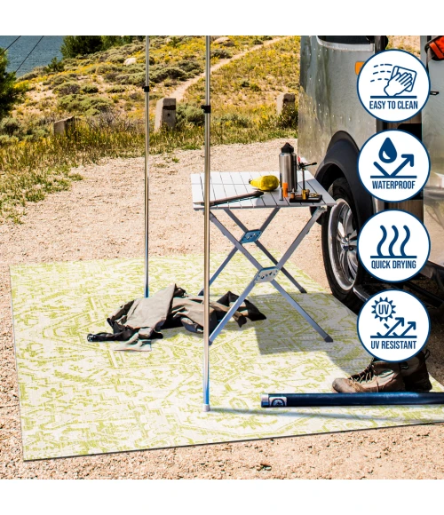 Estrella Bohemian Medallion Textured Weave Cream/Green 2 ft. x 8 ft. Indoor/Outdoor Runner Rug